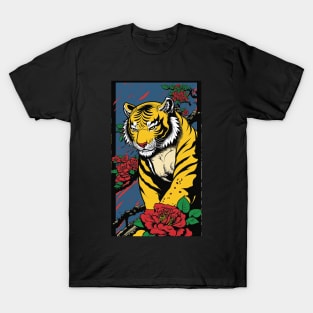 Tiger Vibrant Tropical Flower Tall Retro Vintage Digital Pop Art Portrait T-Shirt